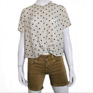 Black & cream polkadot short sleeved top